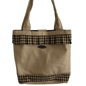 Gingham Ruffle Tan Longaberger Homestead Mini Tote Bag